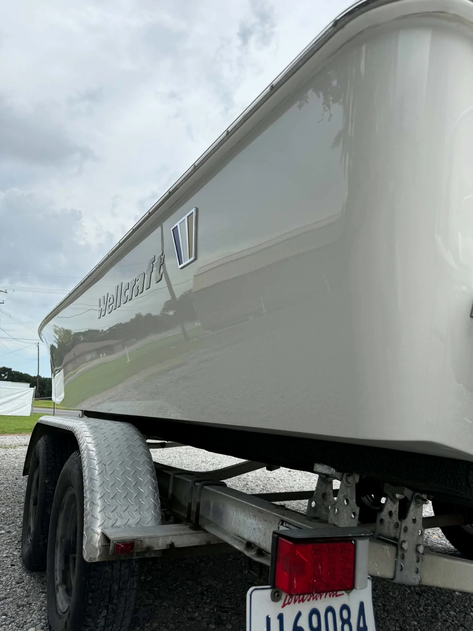 Reflective polished boat hull detail