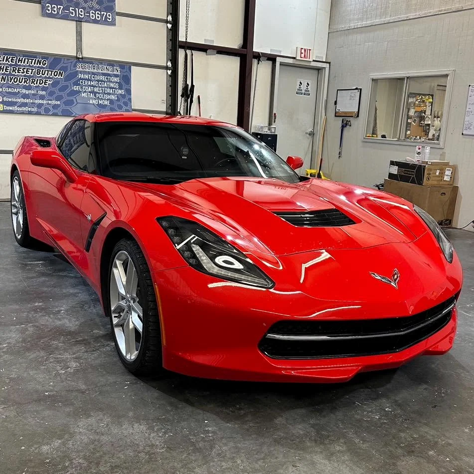 Glossy red Corvette after detailing